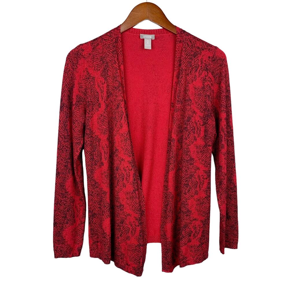 Chicos Open Front Cardigan Sweater Red Metallic Women’s 0 or S 4